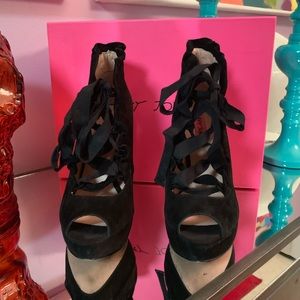 Betsey Johnson peep toe ribbon lace up bootie 😍